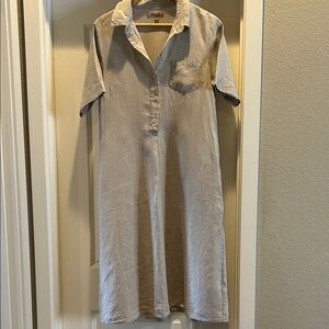Flax Beige Linen Shirt Dress size S
